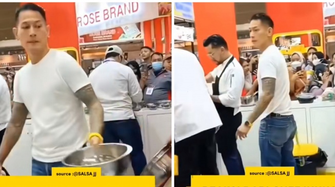 Chef Juna tersenggol koki yang sedang memasak (TikTok/@esmeralda__9999)