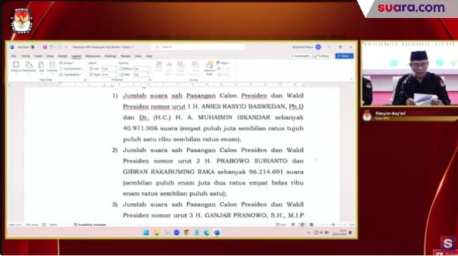 Sempat Diskors, Akhirnya Ketua KPU Umumkan Prabowo-Gibran Sebagai Pemenang Pilpres 2024