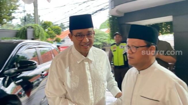 Capres nomor urut satu, Anies Baswedan mengunjungi NasDem Tower, Jakarta Pusat, Jumat (22/3/2024). (Suara.com/Novian)