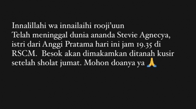 Stevie Agnecya meninggal dunia (Instagram/@fuji_an)