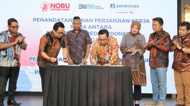 Penadatangan kerja sama Jamkrindo dan Bank Nobu. (Dok: Jamkrindo)