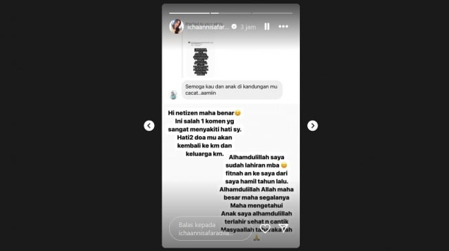 Icha Annisa Faradila sakit hati anaknya didoakan cacat (Instagram/@ichaannisafaradila)