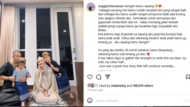 Anggi Pratama mengungkap perasaan rindu terhadap almarhumah istri, Stvie Agnecya. [Instagram]