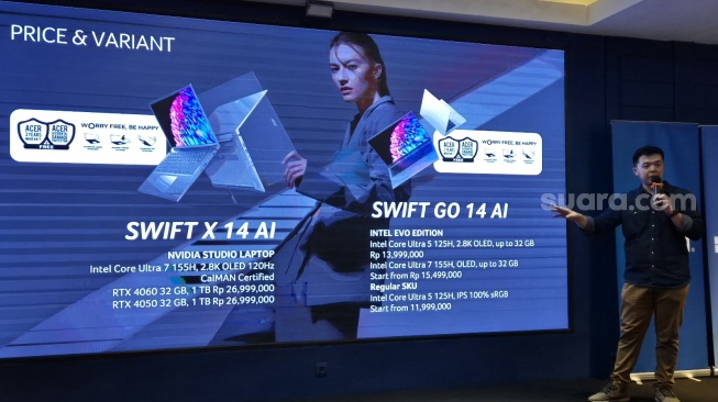 Peluncuran Acer Swift X 14 AI dan Swift Go 14 AI di Jakarta, Rabu (27/3/2024). [Suara.com/Dythia Novianty]