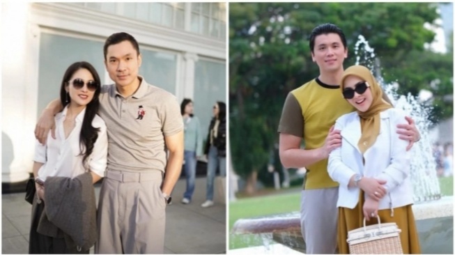 Kolase foto Harvey Moeis - Sandra Dewi dan Reino Barack - Syahrini. (Instagram)