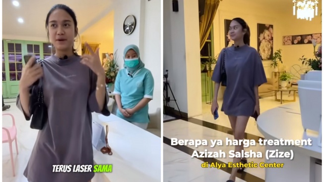 gaya busana Azizah Salsha saat perawatan kecantikan ( TikTok/@alyaestheticcenter)