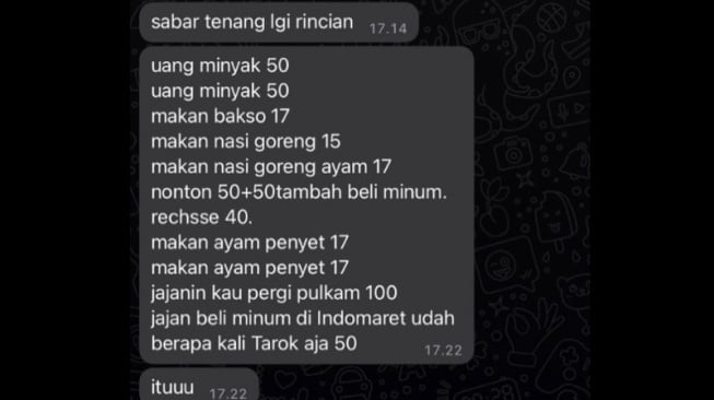 Cewek Pekanbaru Ditagih Eks Pacar Ganti Duit, Ada Uang Bensin hingga Ayam Penyet