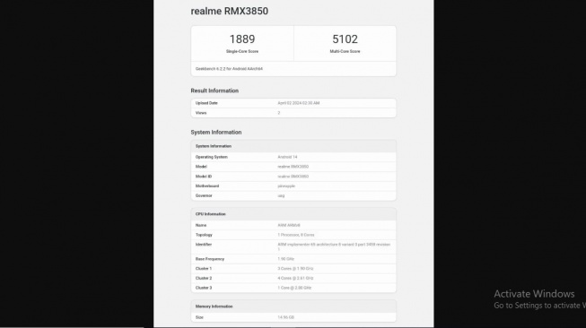 Bocoran Geekbench Realme GT Neo 6 SE. [Gizmochina]