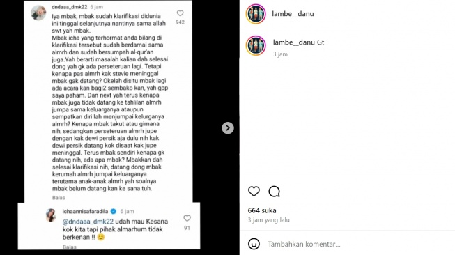 Icha Annisa ditolak ketika mau melayat Stevie Agnecya (Instagram/@lambe__danu)