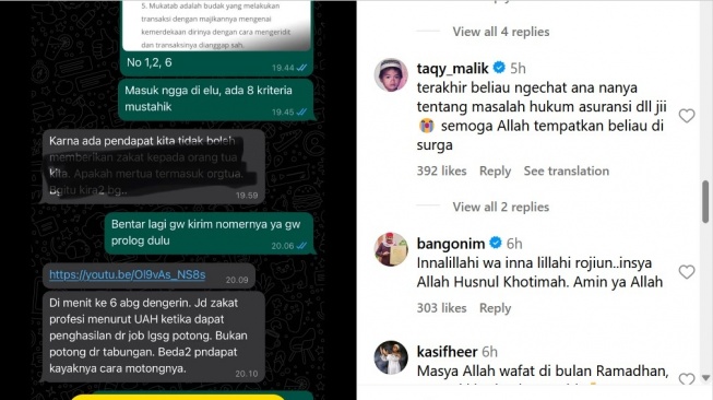 Taqy Malik soal Babe Cabita yang menanyakan hukum asuransi dan zakat. [Instagram]