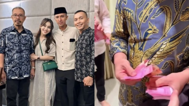 Calon mertua Ayu Ting Ting bagi-bagi THR. (Tiktok)