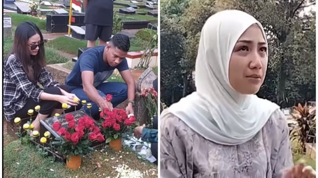 perbedaan penampilan Tamara Tyasmara saat ziarah ke makam Dante, pada Maret 2024 (kiri) dan April 2024 (kanan) [TikTok/@p1sangkubelummasak/@browbrow]