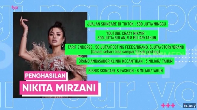 Tarif endorse Nikita Mirzani. (YouTube/Trans7 Official)