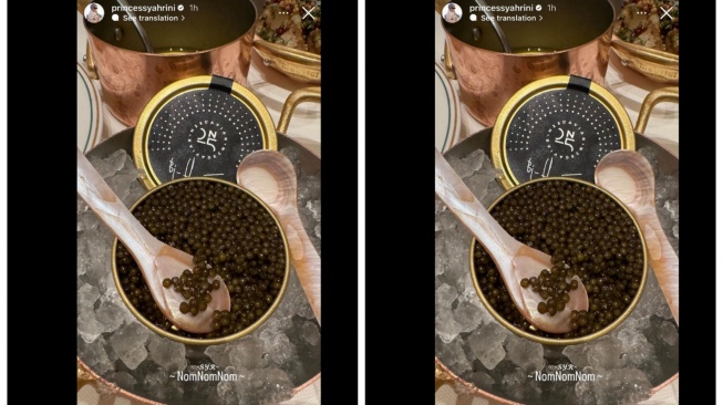 Syahrini pamer makan caviar dalam akun Instagram pribadinya (Instagram/@princessyahrini)
