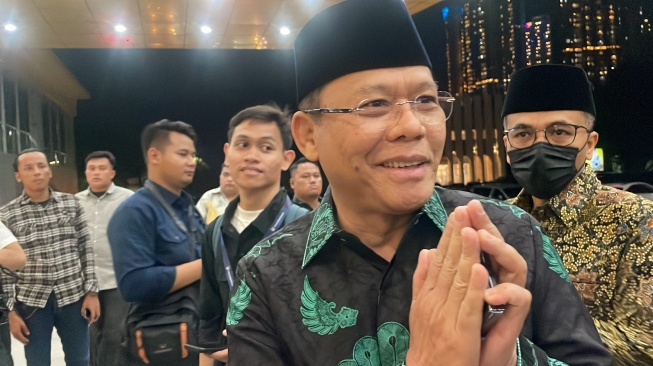 Plt Ketua PPP Mardiono hadir acara Halal Bihalal Partai Golkar, Senin (15/4/2024). [Suara.com/Novian]