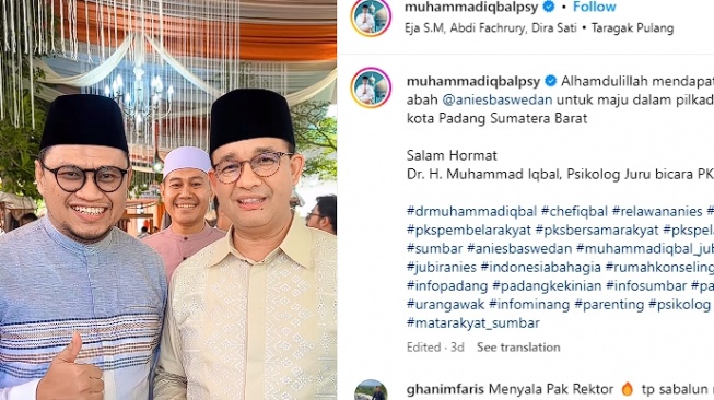 Anies Baswedan Kasih Sinyal Dukung Muhammad Iqbal di Pilkada Padang