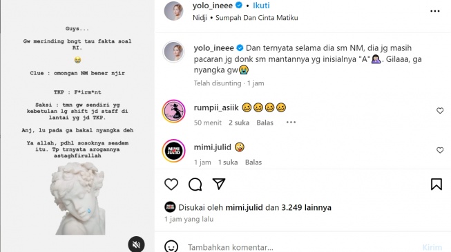 Yolo Ine bongkar perilaku kasar Rizky Irmansyah pada Nikita Mirzani (Instagram/@yolo_ineee)