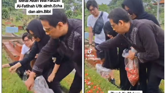 Mayang Lucyana Fitri dan Doddy Sudrajat berziarah ke makam Vanessa Angel (TikTok/@dody_daddy)