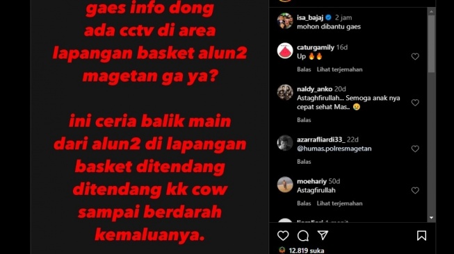 Anak Isa Bajaj Diduga Jadi Korban Kekerasan saat Main di Alun-alun Magetan. [Instagram]