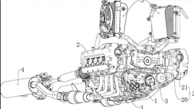 Gambar paten desain mesin 8 silinder motor GWM (Car And Bike)