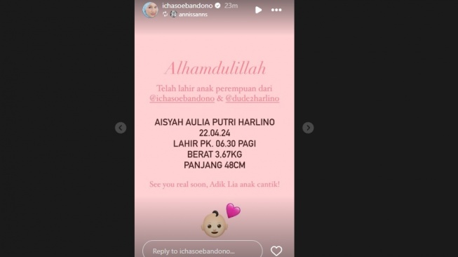 Alyssa Soebandono Melahirkan Anak Ketiga. [Instagram/ichasoebandono]