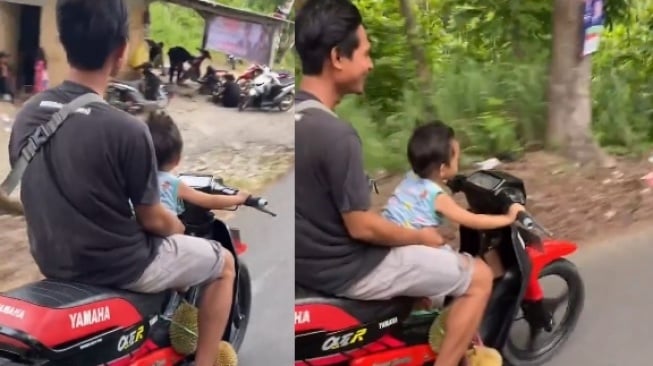 Viral Bocil Pegang Setir Motor Bonceng Bapaknya Bikin Deg-degan, Definisi Nantang Maut