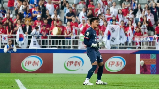 Penjaga gawang Timnas Indonesia U-23, Ernando Ari Sutaryadi di laga melawan Korea Selatan (pssi.org)