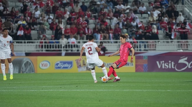 Pertandingan perempat final Piala Asia U-23 2024 antara Korea Selatan vs Timnas Indonesia di Stadion Abdullah bin Khalifa, Doha, Jumat (26/4/2024). [PSSI]