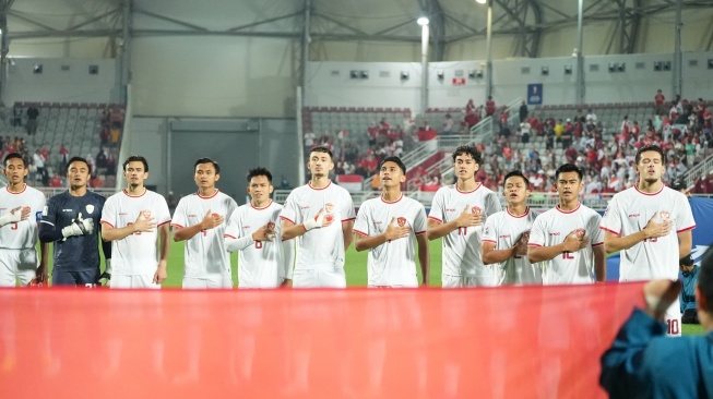 Pertandingan perempat final Piala Asia U-23 2024 antara Korea Selatan vs Timnas Indonesia di Stadion Abdullah bin Khalifa, Doha, Jumat (26/4/2024). [PSSI]