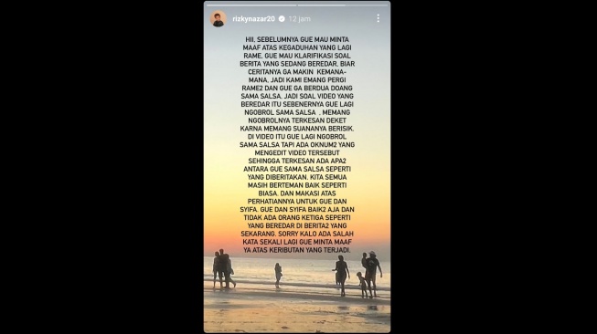 Klarifikasi Rizky Nazar soal video dengan Salshabilla Adriani (Instagram/@rizkynazar20)