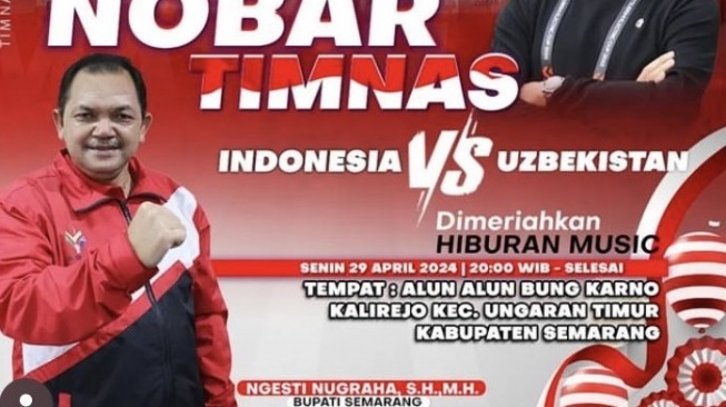 Bupati Semarang, Ngesti Nugraha tak ketinggalan tampil di spanduk besar nobar Timnas Indonesia U-23.