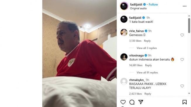 Ririe Fairus soroti reaksi Pak Muh saat menonton Timnas U23 (Instagram/@fadiljaidi)