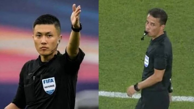 Wasit Shen Yinhao dan Nasrullo Kabirov [Tangkap layar Twitter]