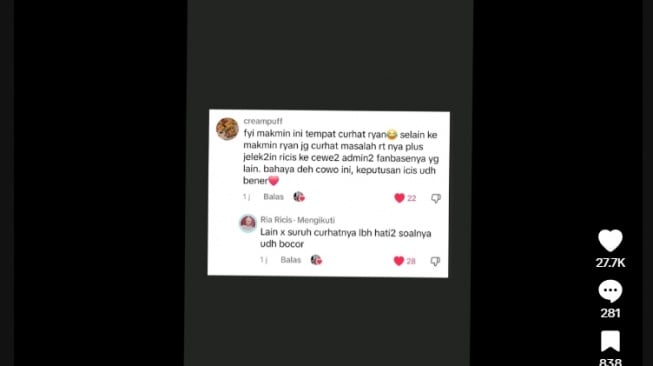 Curhatan Teuku Ryan Soal Ria Ricis Diduga Bocor. (TikTok)