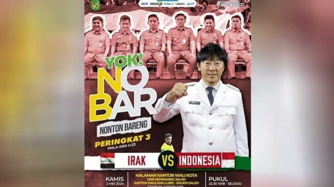 Flyer Unik Nobar Indonesia vs Irak di Medan, Bobby Jadi Wasit, Shin Tae-yong Jadi Wali Kota