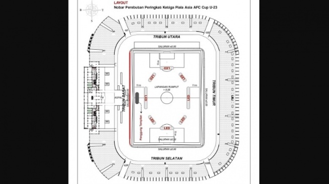 Denah Giant Screen di Stadion G10N, untuk nobar Timnas Indonesia U-23. [ist]