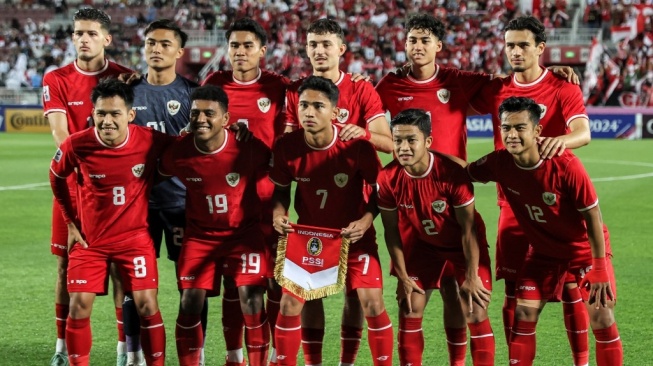 Starting XI Timnas Indonesia U-23 di laga kontra Irak pada perebutan tempat ketiga Piala Asia U-23 2024 di Stadion Abdullah bin Khalifa, Doha, Qatar, yang rampung Jumat (3/5/2024) dini hari WIB. [K JAAFAR / AFP]