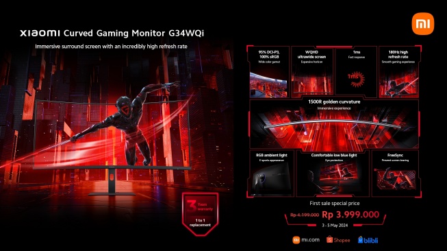 Xiaomi Curved Gaming Monitor G34WQi. [Xiaomi Indonesia]