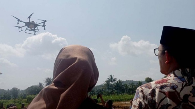 Canggih! Drone di Banyumas Ini Digunakan untuk Mencegah Hama Wereng di Lahan Pertanian