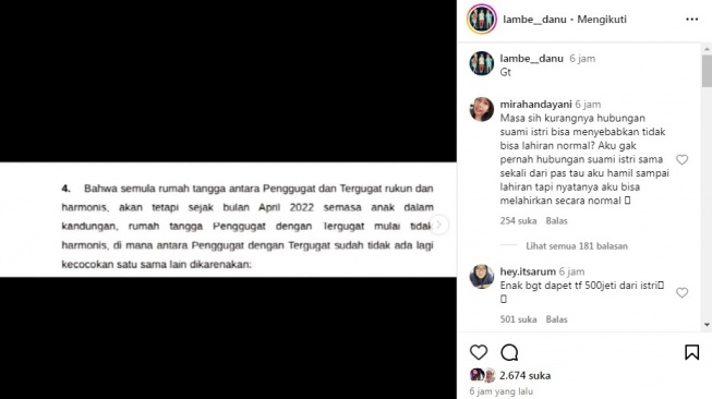 Postingan soal perceraian Ria Ricis dan Teuku Ryan [Instagram/@lambe_danu]