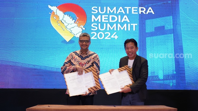 Editor in Chief sekaligus CEO Suara.com Suwarjono saat acara Sumatera Media Summit (SMS) 2024 di Hotel Aryaduta Palembang, Sumatera Selatan (Sumsel), Senin (6/5/2024). [Foto dok. Suara.com]