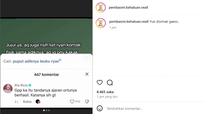 Ria Ricis sindir ibu mertua (Instagram/@pembasmi.kehaluan.reall)