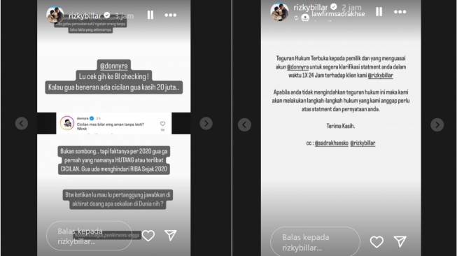 Rizky Billar tegur netizen yang menudingnya punya cicilan (Instagram/@rizkybillar)