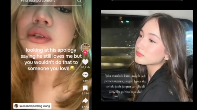 Laura Moane kepergok mengunggah ulang tulisan bernada galau di TikTok. [TikTok]