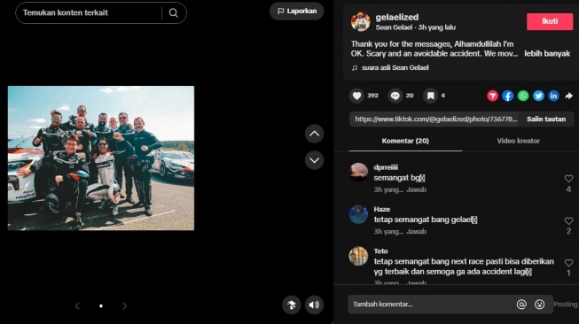 Unggahan Sean Gelael [TikTok/@gelaelized]