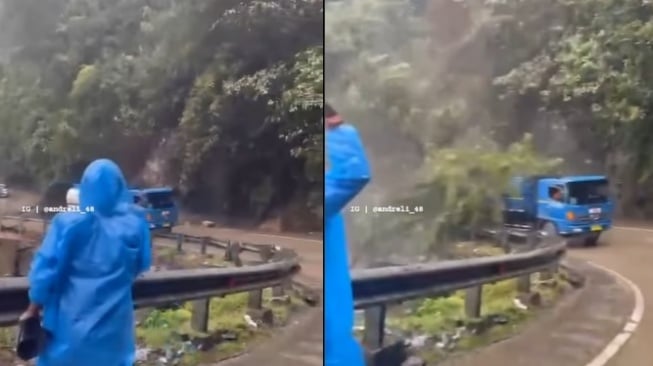 Viral Video Detik-detik Menegangkan Truk Tangki Nekat Terobos Tebing yang Longsor