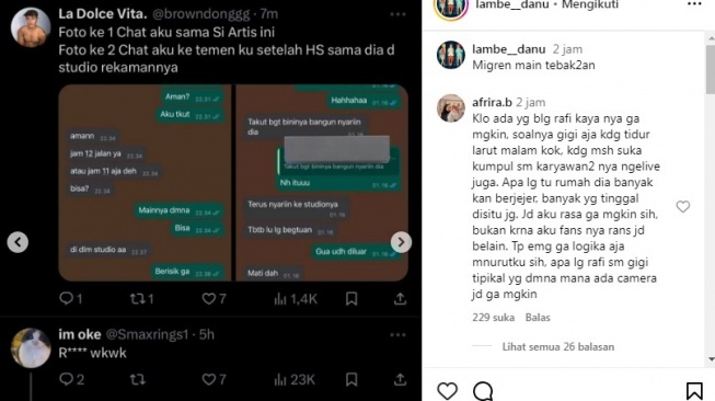 Postingan soal artis R tidur bareng cowok setelah nikah [Instagram/@lambe__danu]