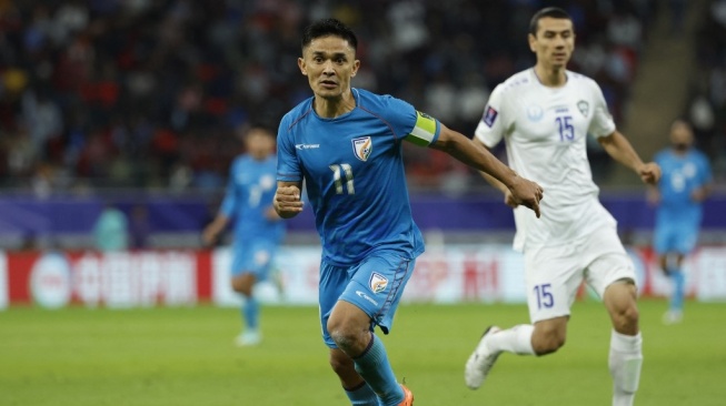 Penyerang legendaris Timnas India, Sunil Chhetri putuskan pensiun pada 6 Juni 2024. [AFP]