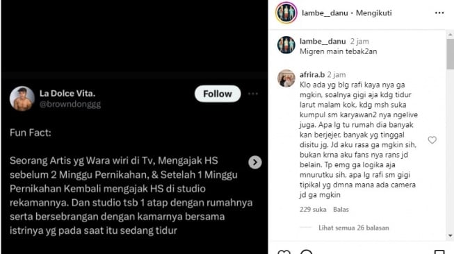 Postingan soal artis R tidur bareng cowok setelah nikah [Instagram/@lambe__danu]