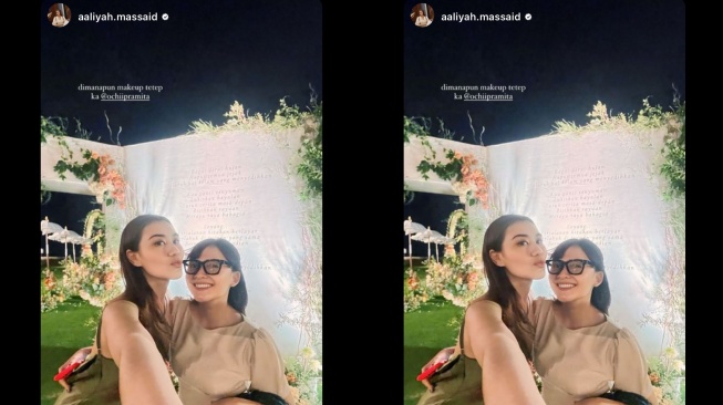 Aaliyah Massaid pakai MUA nikahan Azizah Salsha untuk resepsi Mahalini di Bali. (Instagram/aaliyah.massaid)